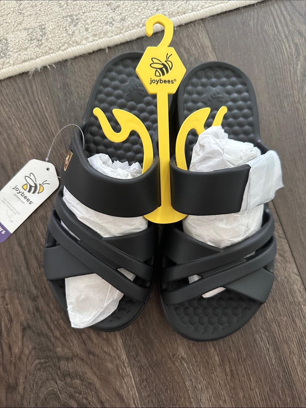 Joybees Women's Black Slide Sandals with Cross Straps